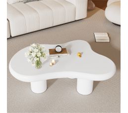 Table Basse Nuage Blanche En Mdf 97x67x32 Cm, Design Moderne Et Élégant
